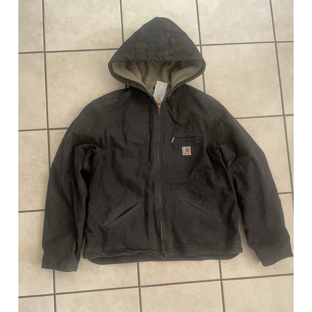 Vintage Carhartt WJ141 Sherpa Lined Duck Jacket Women’s XL (16/18) Black Hooded